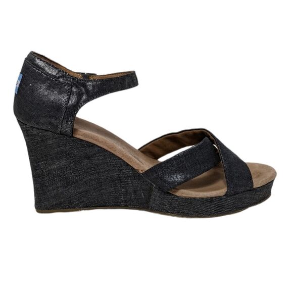 TOMS Metallic Denim Strappy Wedge Heels 12 - Picture 5 of 12
